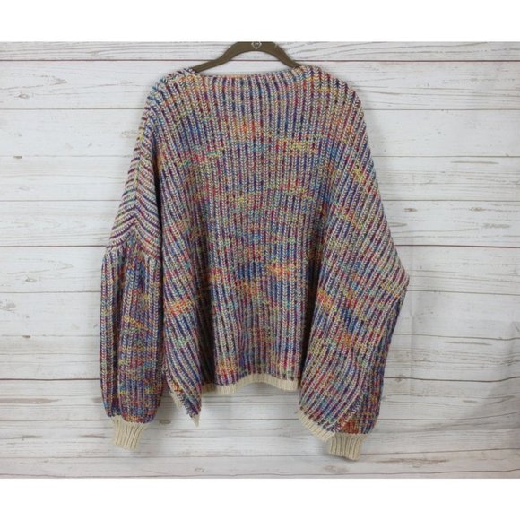 Shein Sweater Multicolor Rainbow V Neck Chunky Knit Size 2XL - Picture 3 of 7